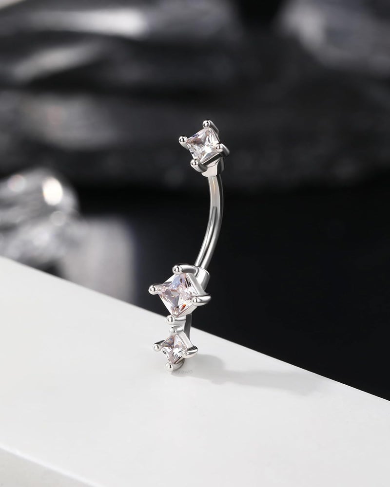 Agrewd Store Minimalist Rook Earrings 8MM Silver Rook Piercing Jewelry Stainless Steel Clear CZ 16G Belly Button Ring Curved Barbell - Image 4